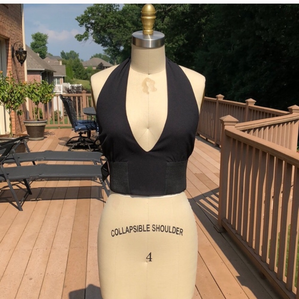 NWT Nasty Gal Black Halter Crop Top - Picture 2 of 5